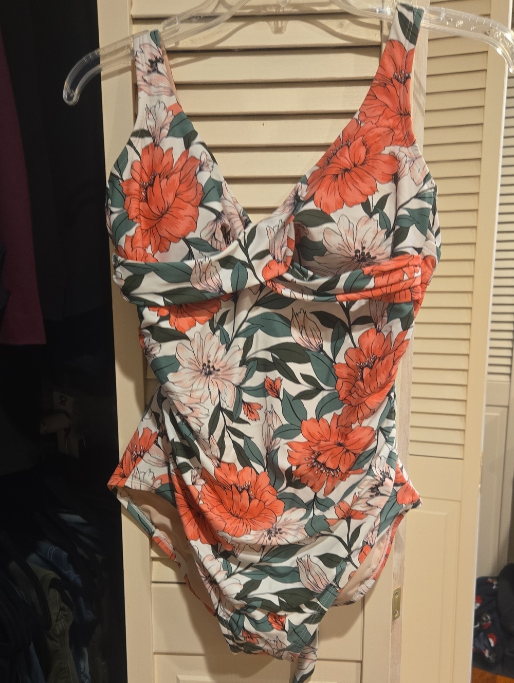 Kona Sol Coral, Pink & Green Floral One-Piece Swimsuit NWOT